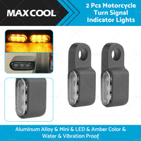 2X Mini LED Motorcycle Turn Signal Indicator Amber Blinker Light Lamp Black 3LED-2