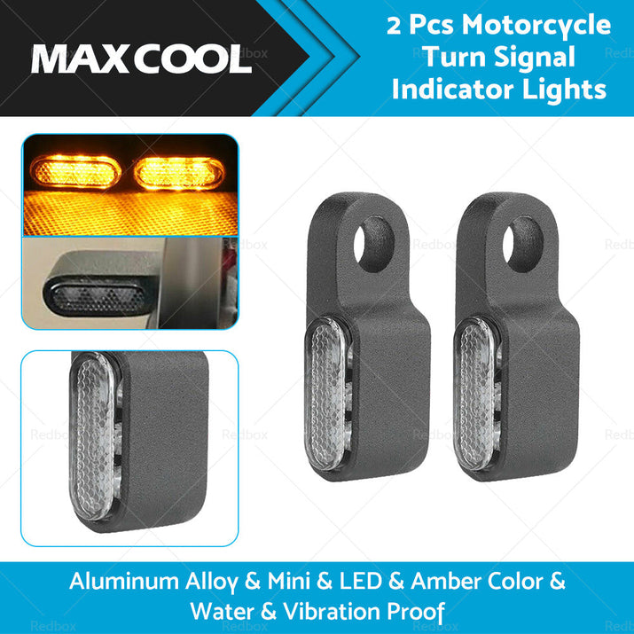2X Mini LED Motorcycle Turn Signal Indicator Amber Blinker Light Lamp Black 3LED-2