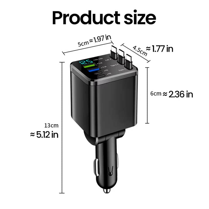 Chargeur de voiture rétractable 7 en 1, 120W, charge rapide, adaptateur d'alimentation USB type - c avec câble rétractable LED - AutoTech car shop