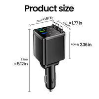Chargeur de voiture rétractable 7 en 1, 120W, charge rapide, adaptateur d'alimentation USB type - c avec câble rétractable LED - AutoTech car shop