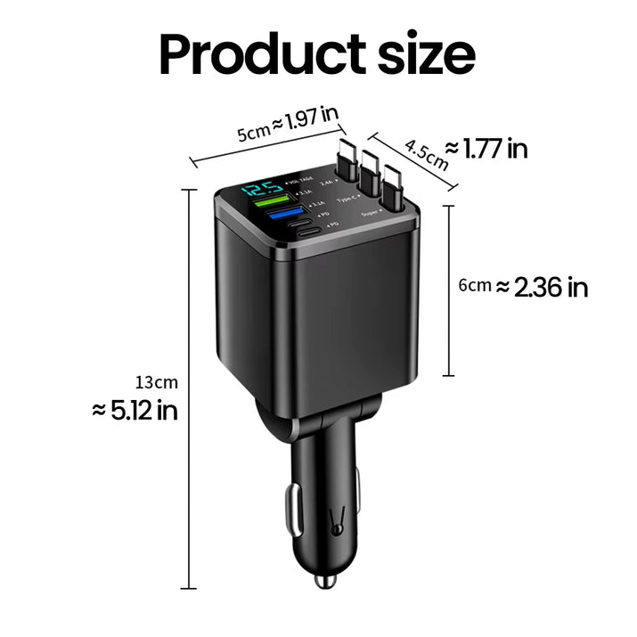 Chargeur de voiture rétractable 7 en 1, 120W, charge rapide, adaptateur d'alimentation USB type - c avec câble rétractable LED - AutoTech car shop