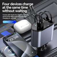 Chargeur de voiture à charge rapide rétractable, câble rétractable, 2 ports USB, adaptateur compatible, 4 en 1, 120W - AutoTech car shop