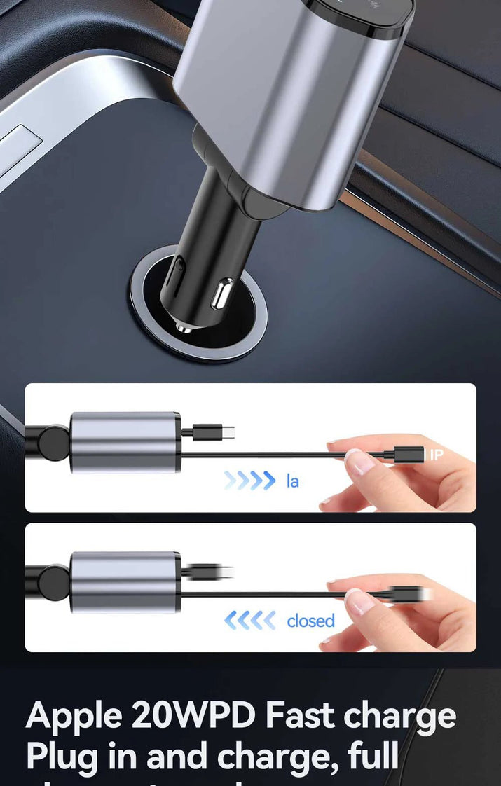 Chargeur de voiture à charge rapide rétractable, câble rétractable, 2 ports USB, adaptateur compatible, 4 en 1, 120W - AutoTech car shop