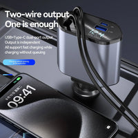 Chargeur de voiture à charge rapide rétractable, câble rétractable, 2 ports USB, adaptateur compatible, 4 en 1, 120W - AutoTech car shop