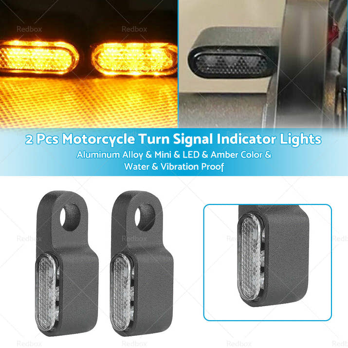 2X Mini LED Motorcycle Turn Signal Indicator Amber Blinker Light Lamp Black 3LED-0