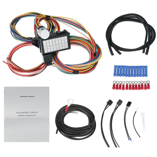 14 Circuit Wiring Harness Street Hot Rat Rod Custom Universal Wire Kit-0