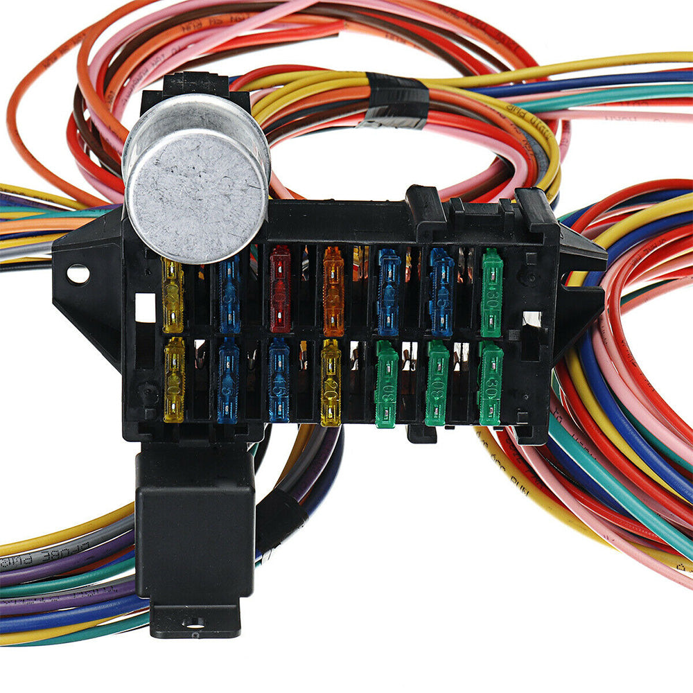 14 Circuit Wiring Harness Street Hot Rat Rod Custom Universal Wire Kit-1